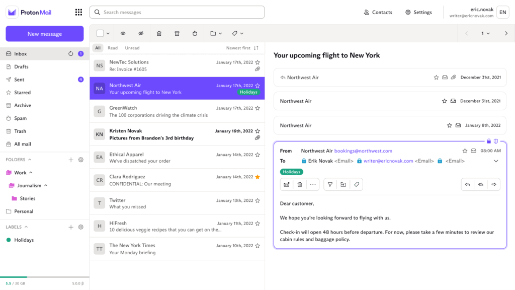 Proton Mail encrypted inbox
