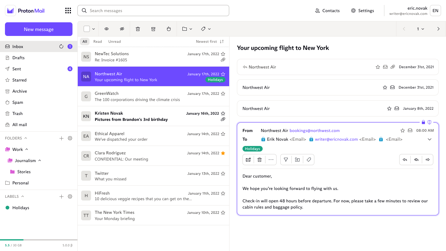 Proton Mail review 2025: Encrypted email interface