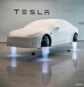 Tesla Roadster prototype SpaceX thrusters flying car concept.